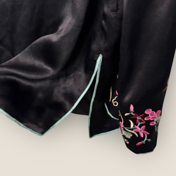 Free People | Satin Embroidered Flower Kimono | Small | Black - Picture 10 of 11